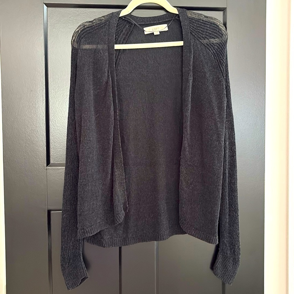 LOFT Black Open-Front Long sleeve Ribbed Cardigan Sweater. Size Small